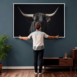 Majestic Longhorn Bull Wall Art Canvas Print – Dark