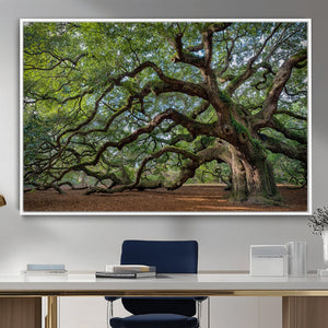 Historic Tree Wall Art – Framed Mossy Branch Canvas Artwork,