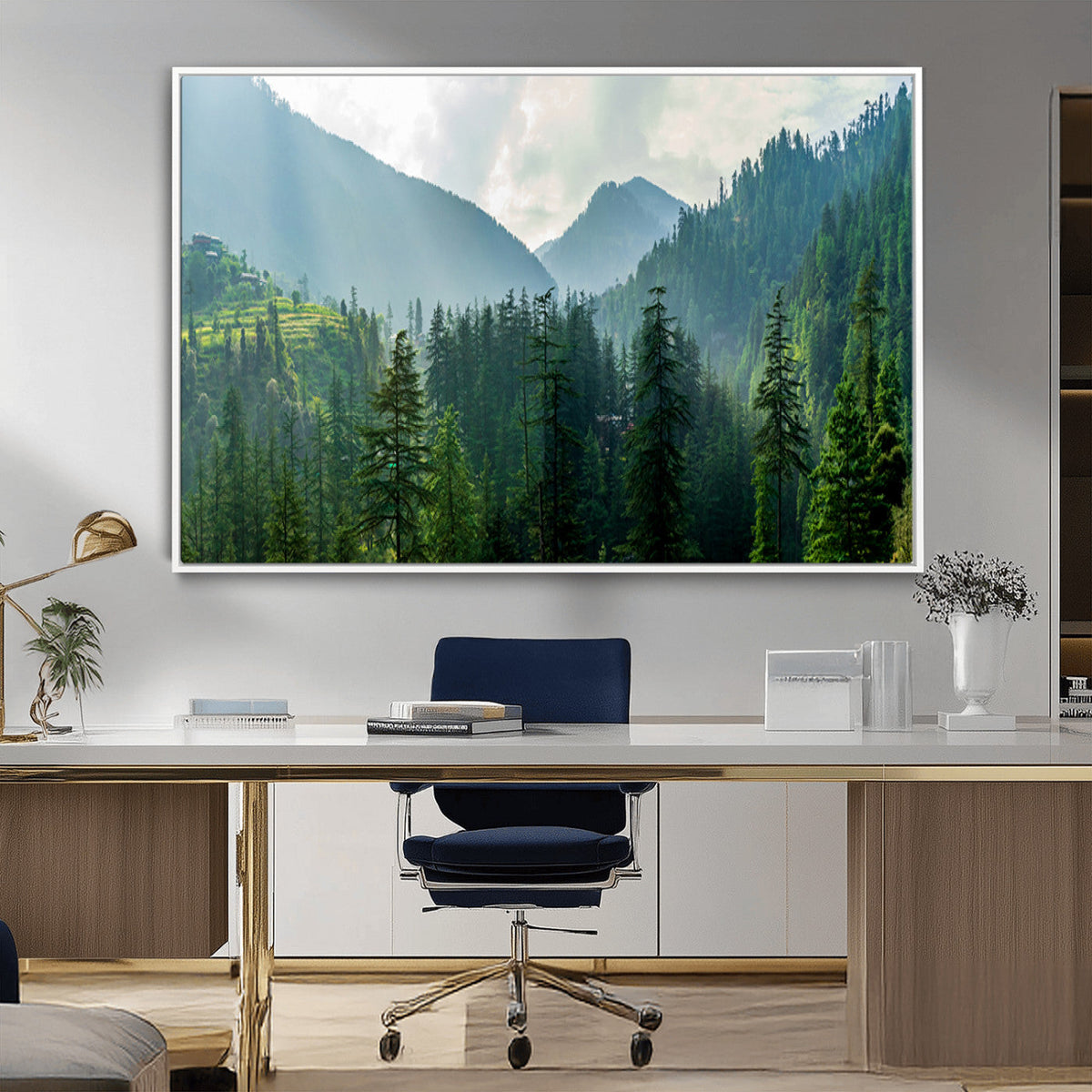 Misty Forest Mountain Wall Art Canvas Print – Framed Serene