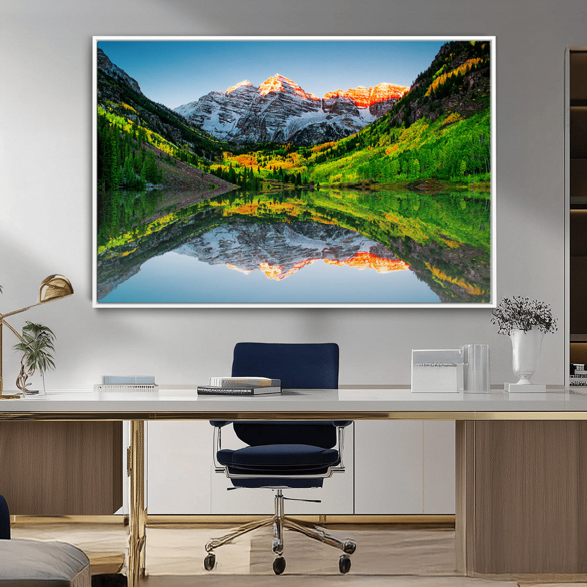 Sunrise Maroon Bells Lake Wall Art Canvas Print – Framed Elk