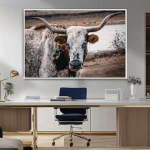 Texas Longhorn Wall Art Canvas Print – Framed Spotted Bull