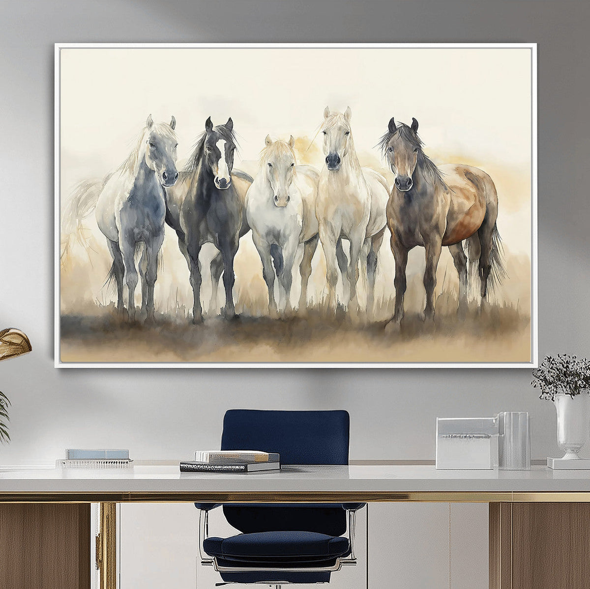 Wild Horses Wall Art Canvas Print, Framed Running Horses Art