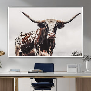 Texas Longhorn Wall Art Canvas Print – Framed Spotted Bull