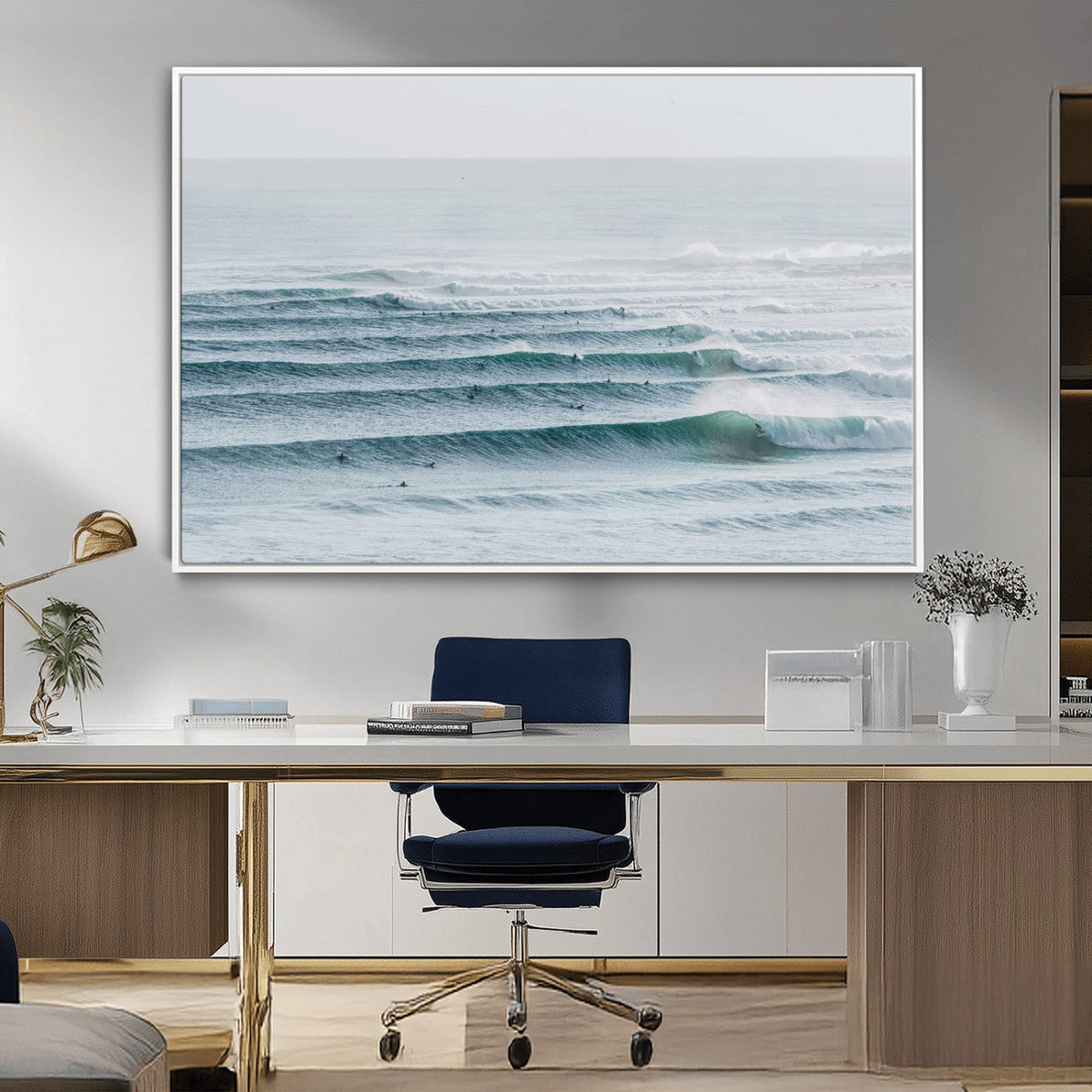 Ocean Waves Wall Art Canvas Print – Framed Surfer Lineup