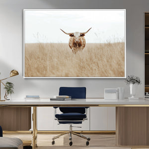 Texas Longhorn Wall Art Canvas Print – Framed Lone Cattle