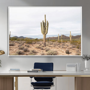 Saguaro Cactus Wall Art – Framed Desert Canvas Artwork,