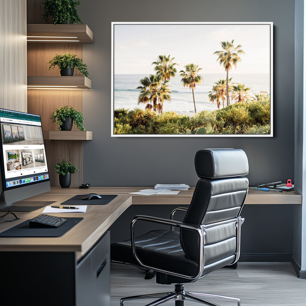 California Coast Palm Trees Wall Art Canvas Print – Framed