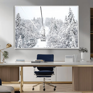Snowy Ski Lift Wall Art – Framed Winter Mountain Canvas