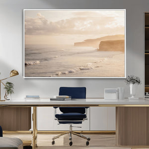 Misty Coastal Wall Art Canvas Print – Framed Golden Sunset
