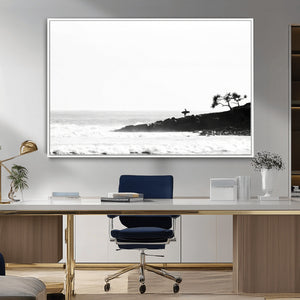 Surfer Cliffs Wall Art Canvas Print – Framed Black White