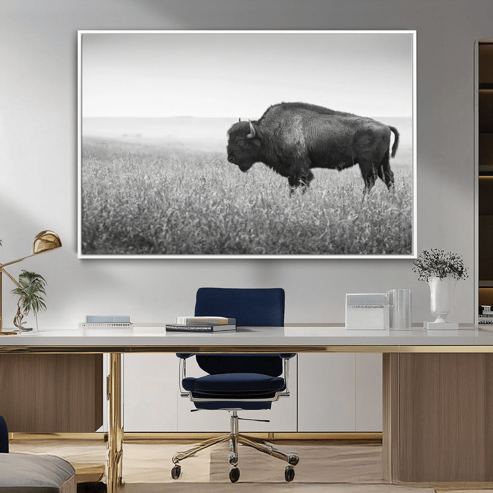 Bison Wall Art Canvas Print – Framed Rustic Wildlife Scene