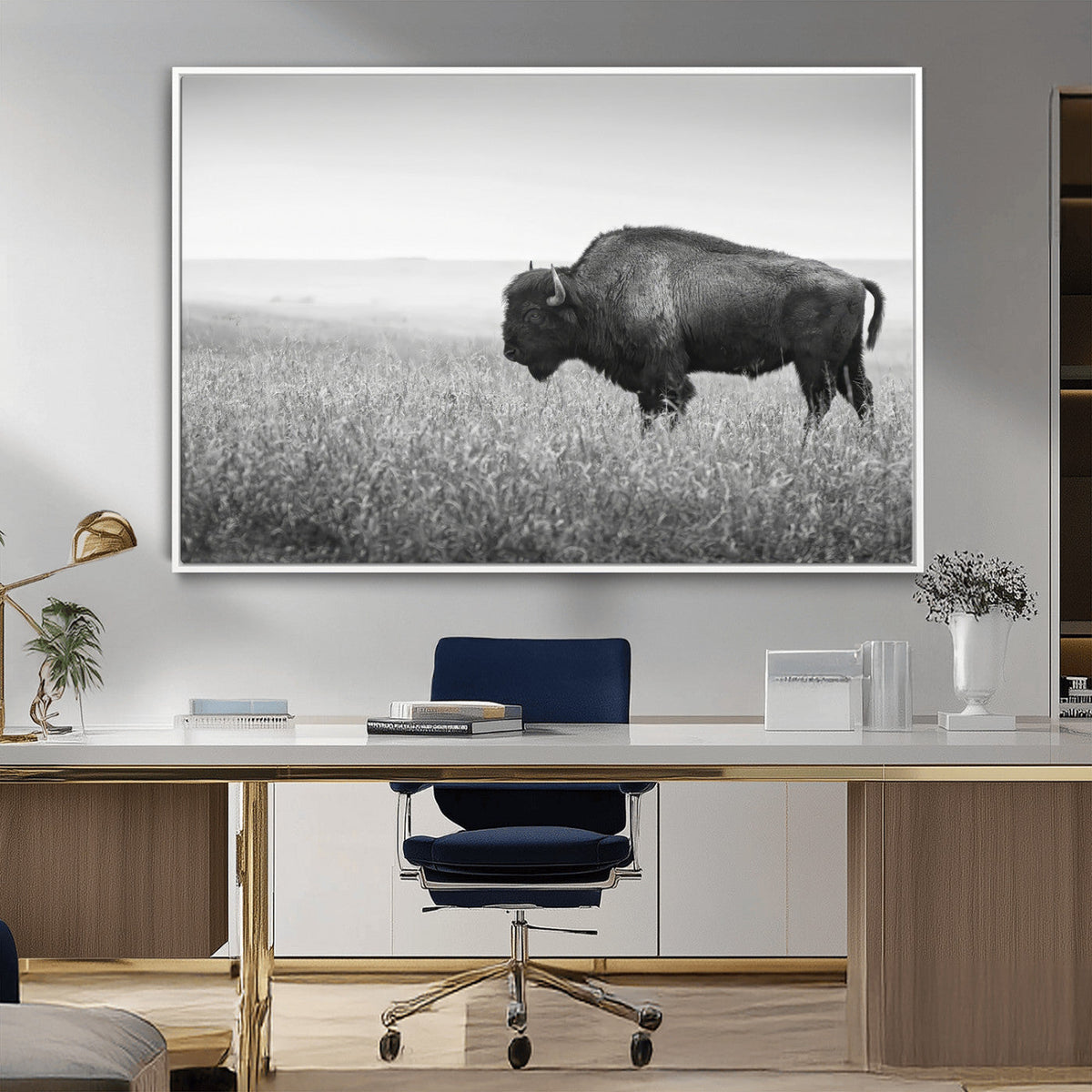 Bison Wall Art Canvas Print – Framed Rustic Wildlife Scene
