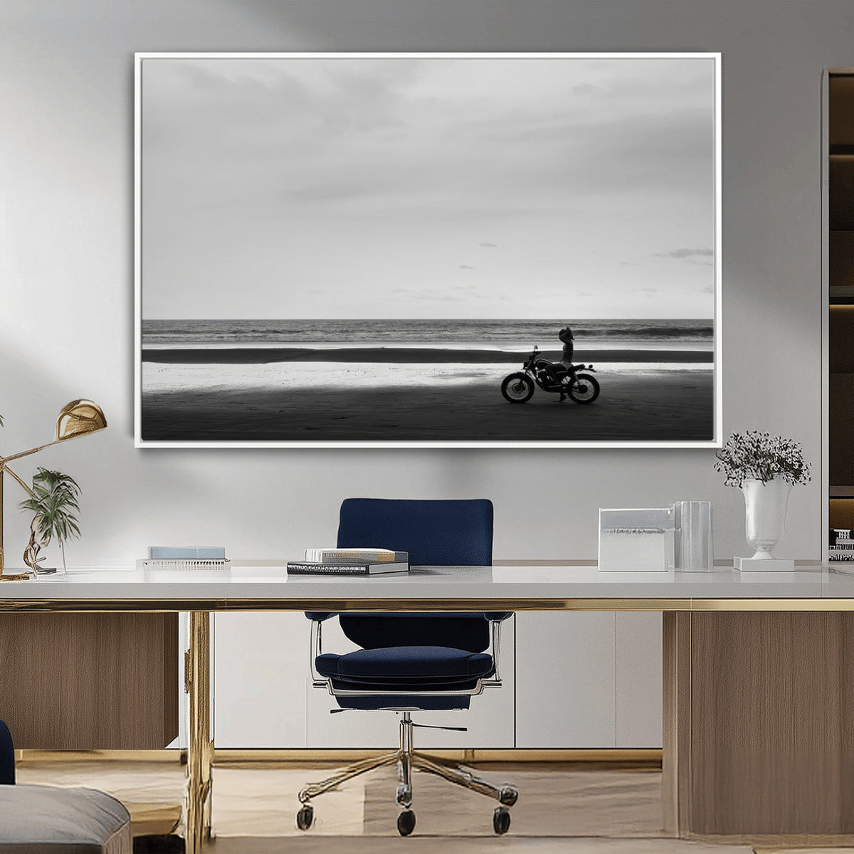 Motorcycle Beach Wall Art Canvas Print – Framed Vintage