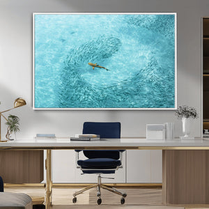 Fish Swarm Wall Art Canvas Print – Framed Marine Life Art