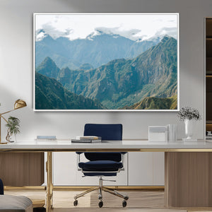 Misty Mountain Wall Art Canvas Print – Framed Cloudy Andean