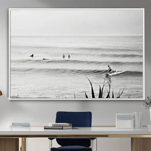 Surfer Silhouette Wall Art Canvas Print, Framed Calm Ocean