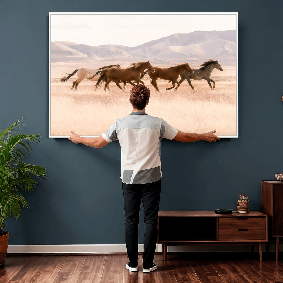 Wild Horse Wall Art Canvas Print – Framed Rustic Western Art