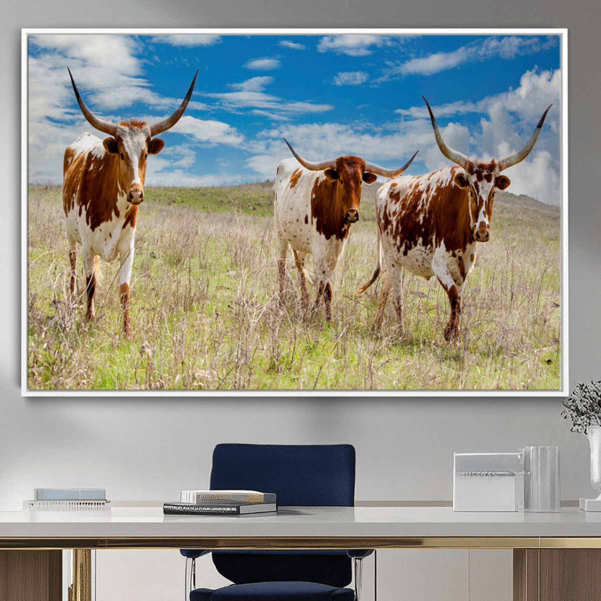 Texas Longhorn Wall Art Canvas Print – Framed Western Decor