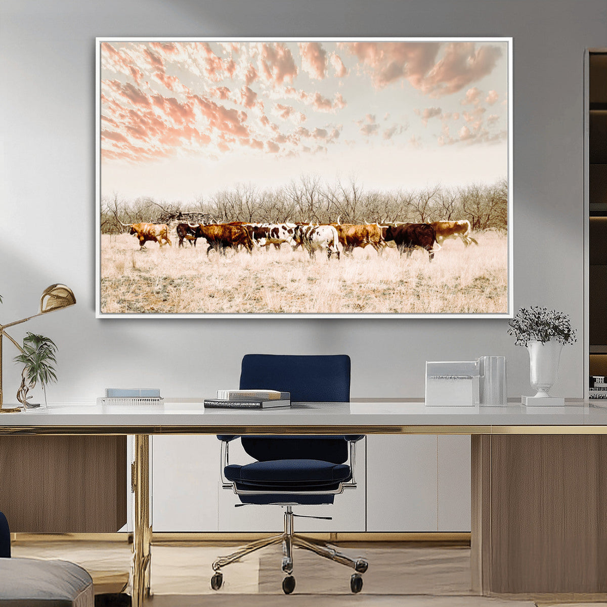 Cow Herd Wall Art Canvas Print – Framed Farmhouse Cattle