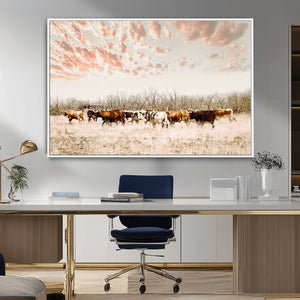 Cow Herd Wall Art Canvas Print – Framed Farmhouse Cattle