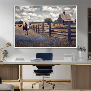 Texas Longhorn Canvas Wall Art Print – Framed Rustic Barn
