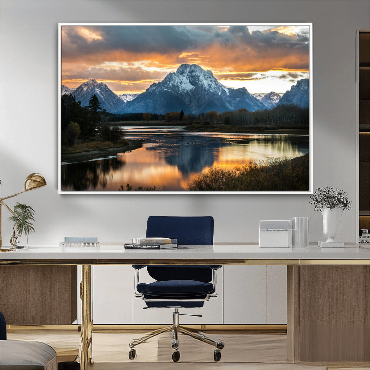 Mountain Sunset Wall Art Canvas Print – Framed Alpine