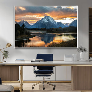 Mountain Sunset Wall Art Canvas Print – Framed Alpine
