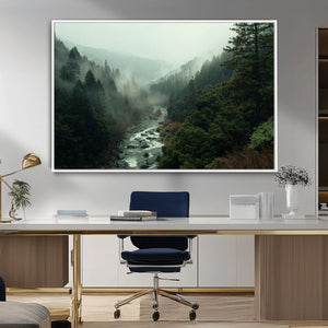 Misty Forest Wall Art Canvas Print – Framed Foggy River