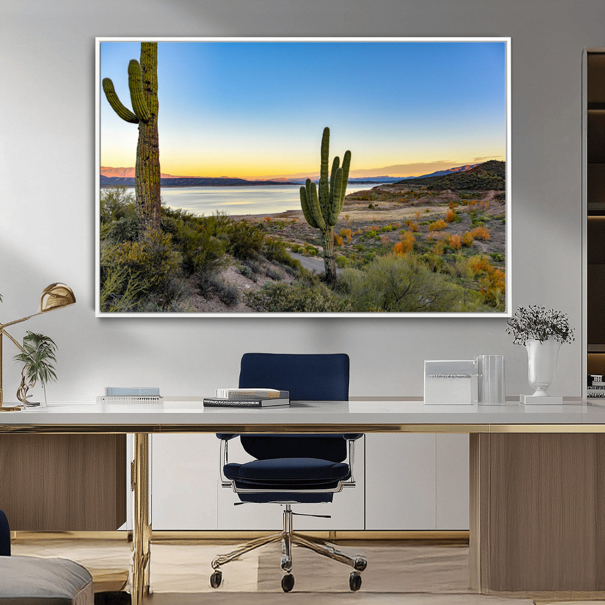 Saguaro Cactus Wall Art Canvas Print – Framed Desert Sunset