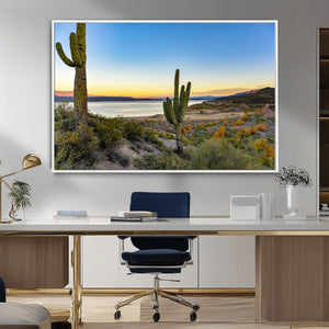 Saguaro Cactus Wall Art Canvas Print – Framed Desert Sunset