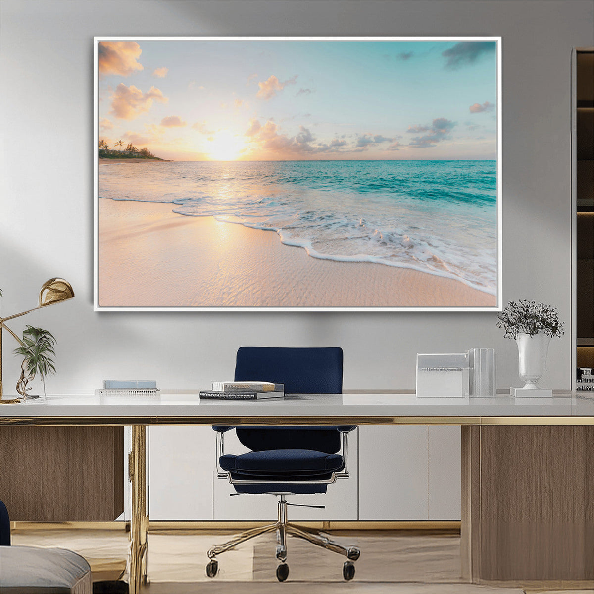 Beach Sunset Wall Art Canvas Print – Framed Ocean Waves