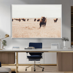 Bison Herd Wall Art Canvas Print, Framed Western Landscape