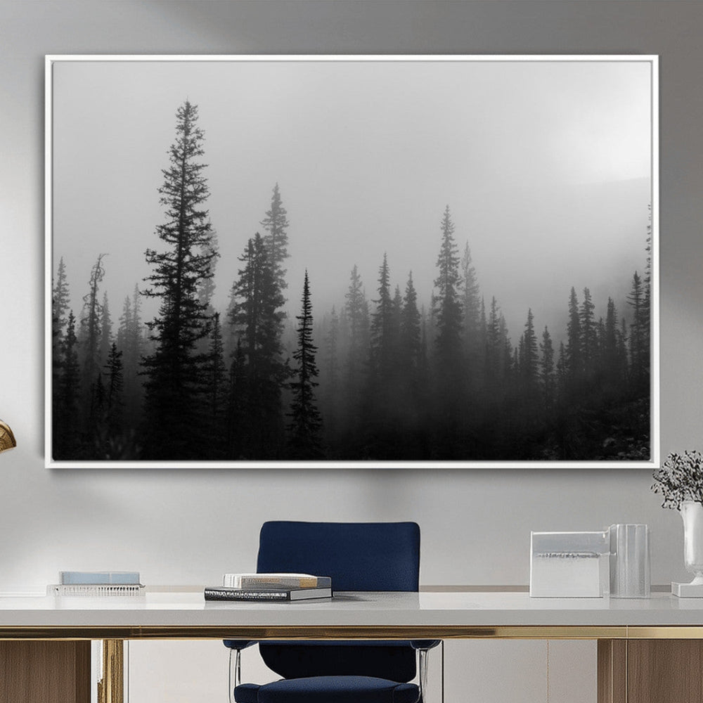 Misty Pines Wall Art Canvas Print – Framed Woodland
