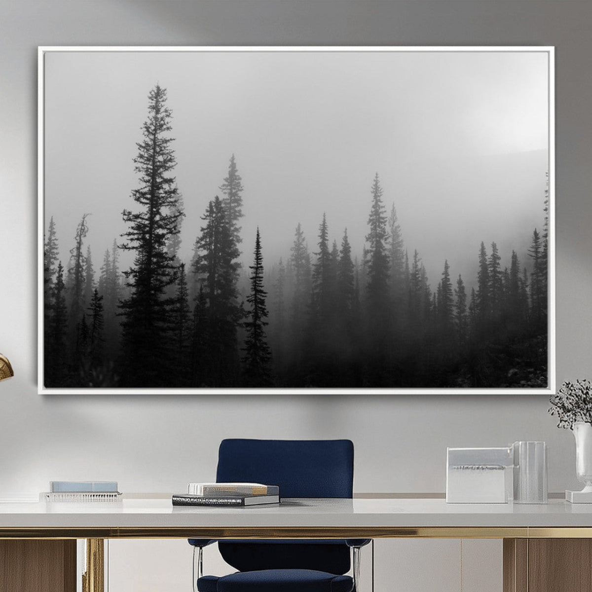 Misty Pines Wall Art Canvas Print – Framed Woodland