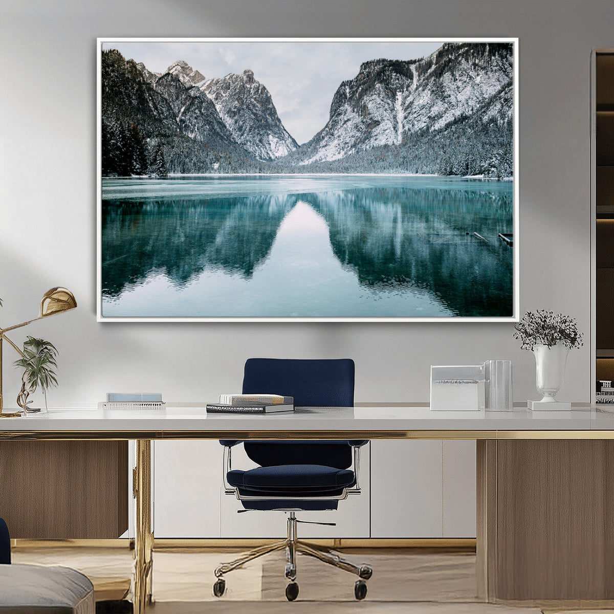 Mountain Lake Wall Art Canvas Print – Framed Toblacher See