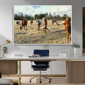 Texas Longhorns Wall Art Canvas Print – Framed Rustic Farm