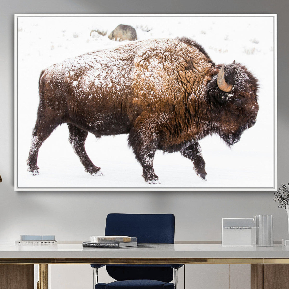 Snowy Buffalo Wall Art Canvas Print – Framed Wildlife