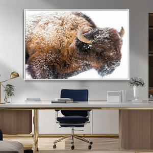Snowy Buffalo Wall Art Canvas Print – Framed Rustic Lodge