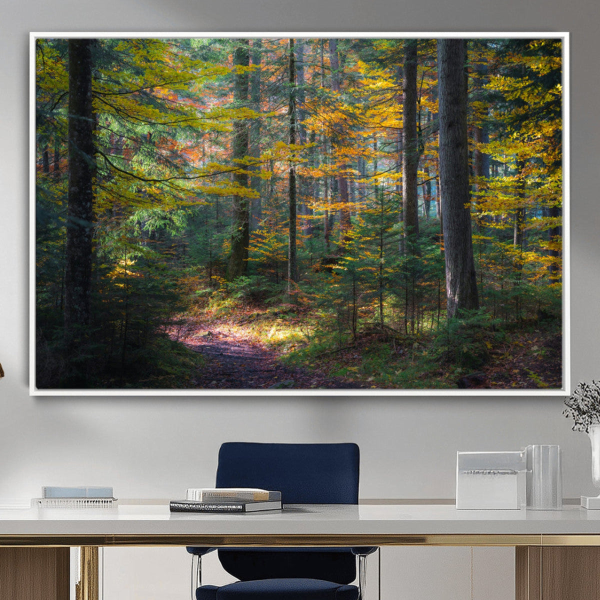 Autumn Forest Wall Art Canvas Print – Framed Fall Woodland