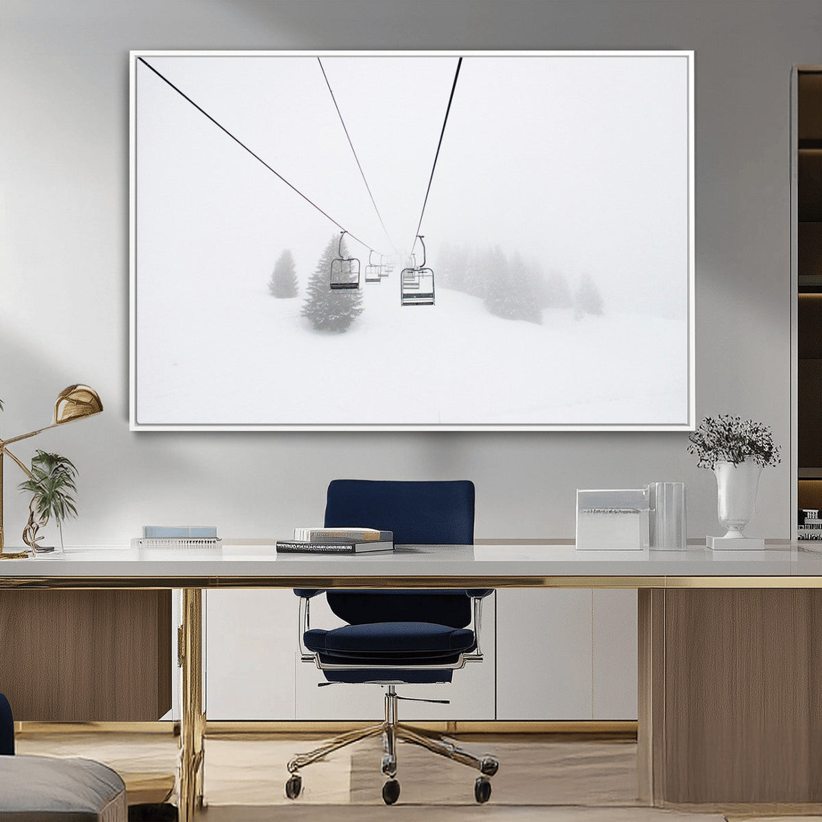 Ski Lift Wall Art Canvas Print – Snowy Alpine Landscape