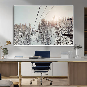 Frosty Pines Wall Art Canvas Print – Framed Cozy Cabin Ski