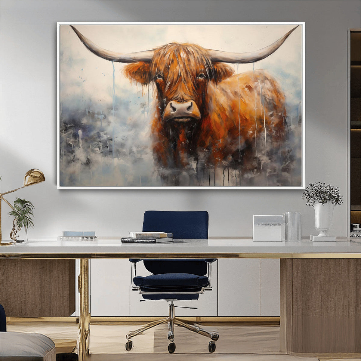 Scottish Highland Wall Art Canvas Print, Framed Longhorn Art