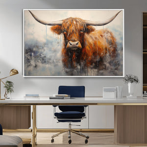 Scottish Highland Wall Art Canvas Print, Framed Longhorn Art