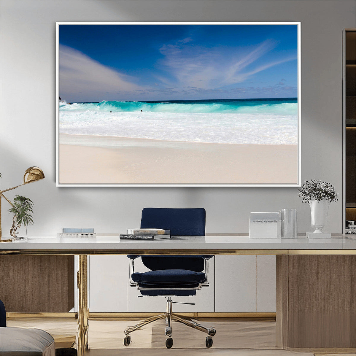 Ocean Breeze Wall Art Canvas Print, Aqua Waves and Coastal