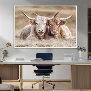 Couple Highland Cows Wall Art Canvas Print – Peaceful Meadow