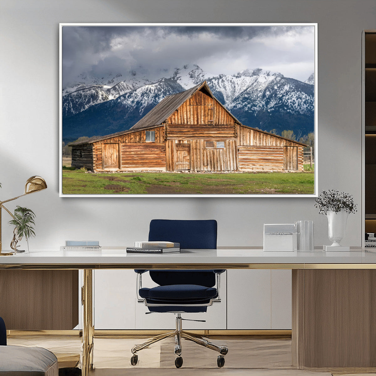 Rustic Wooden Barn Wall Art Canvas Print – Snowy Mountain