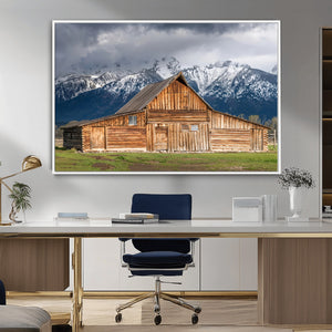 Rustic Wooden Barn Wall Art Canvas Print – Snowy Mountain