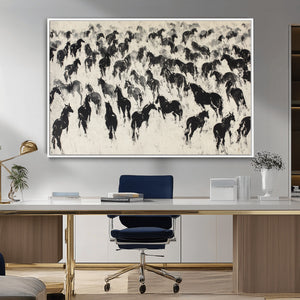 Wild Horse Stampede Wall Art Canvas Print – Monochrome