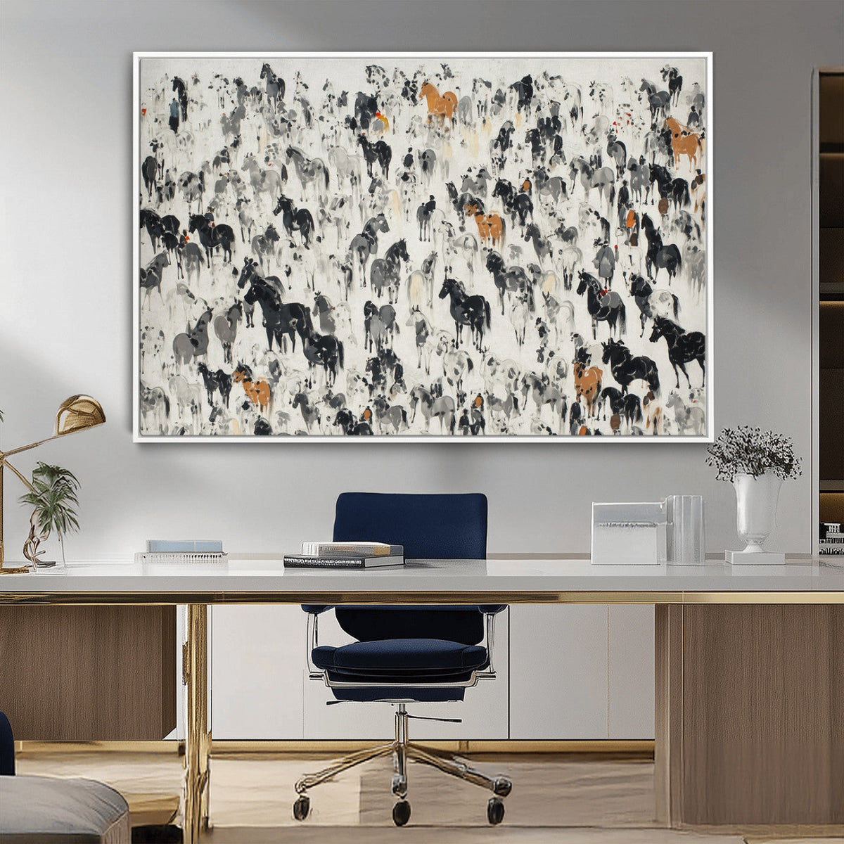 Wild Horse Stampede Wall Art Canvas Print – Monochrome
