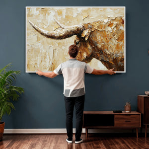 Rustic Longhorn Bull Wall Art Canvas Print – Vintage Western